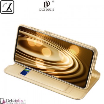 Dux Ducis dirbtinės odos atverčiamas dėklas - auksinės spalvos (telefonams Samsung S21)